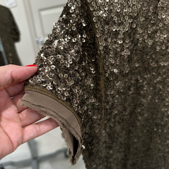 J. Crew Shimmering Sequin Short Sleeve Top - Brown Green Size L - Picture 4 of 6